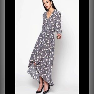 Equipment 100% silk grey floral wrap dress